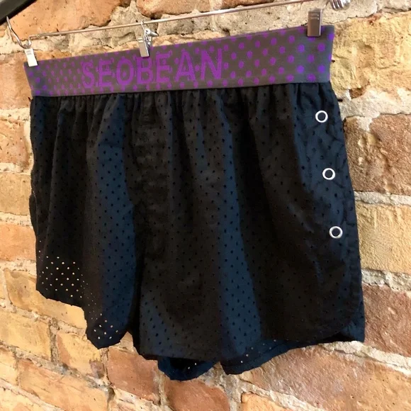 SEOBEAN MENS BLACK MESH SHORTS SIDE SPLITS WITH SNAPS ATHLETIC BEACH TRUNKS - Picture 4 of 14